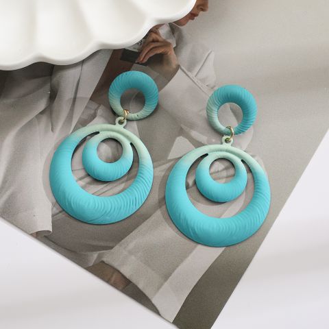 Wholesale Jewelry Vintage Style Geometric Round Gradient Color Metal Plating Drop Earrings