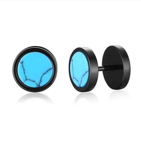 1 Pair Simple Style Round Polishing Plating Inlay Titanium Steel Turquoise Ear Studs