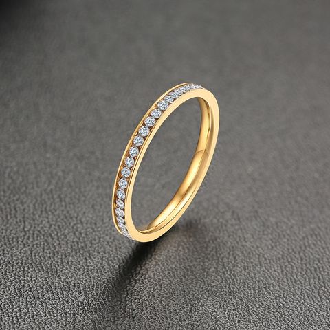 Simple Style Circle Titanium Steel Plating Inlay Rhinestones Gold Plated Rings