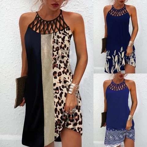 Women's A-line Skirt Ethnic Style Collarless Sleeveless Color Block Leopard Knee-length Holiday Street