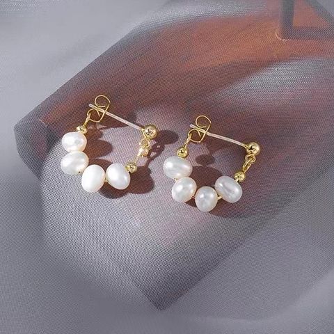 Fashion Geometric Pearl Plating Earrings 1 Pair
