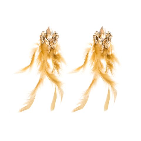 1 Pair Vacation Geometric Artificial Feather Alloy Glass Gold Plated Women's Earrings