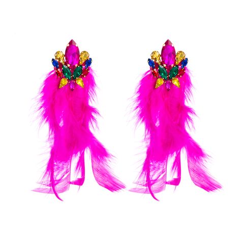 1 Pair Vacation Geometric Artificial Feather Alloy Glass Gold Plated Women's Earrings