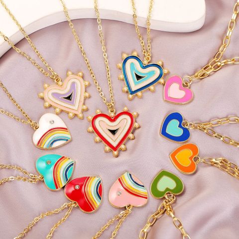 Fashion Heart Shape Alloy Enamel Women's Pendant Necklace