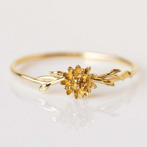 Elegant Glam Classic Style Flower Copper Plating Inlay Birthstone Gold Plated Rings