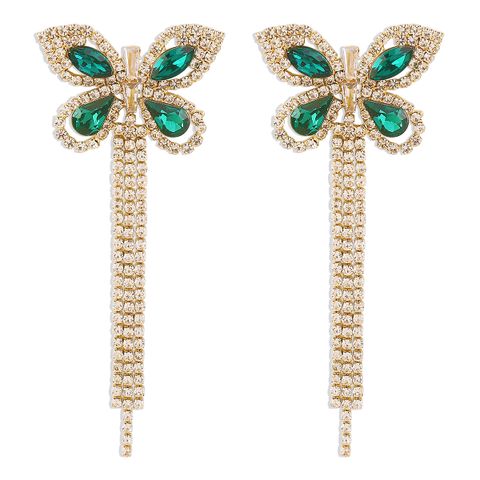 Retro Full Diamond Butterfly Tassel Earrings Wholesale Nihaojewelry