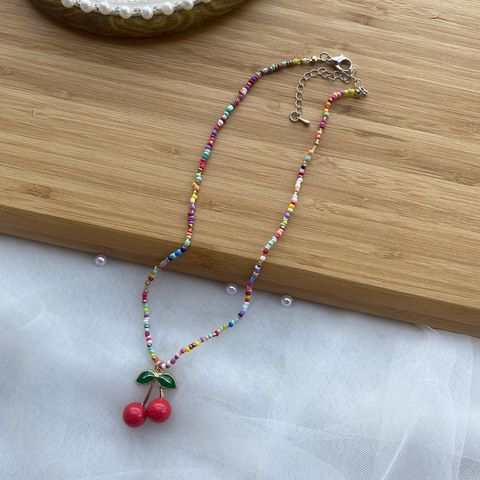 1 Piece Cute Cherry Artificial Crystal Pearl Beaded Women's Pendant Necklace