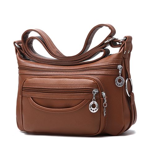 Women's Medium Pu Leather Solid Color Basic Square Zipper Shoulder Bag Crossbody Bag