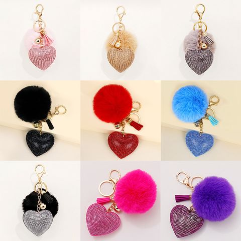 1 Piece Fashion Heart Shape Alloy Korean Velvet Plating Rhinestones Bag Pendant Keychain