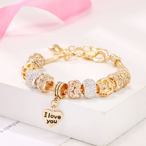 Retro Letter Heart Shape Alloy Soft Clay Copper Inlay Artificial Gemstones Women's Bracelets