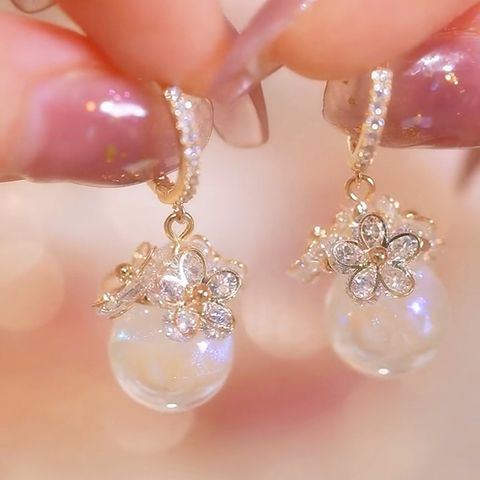 1 Pair Sweet Round Metal Rhinestone Tassel Plating Artificial Gemstones Women's Drop Earrings