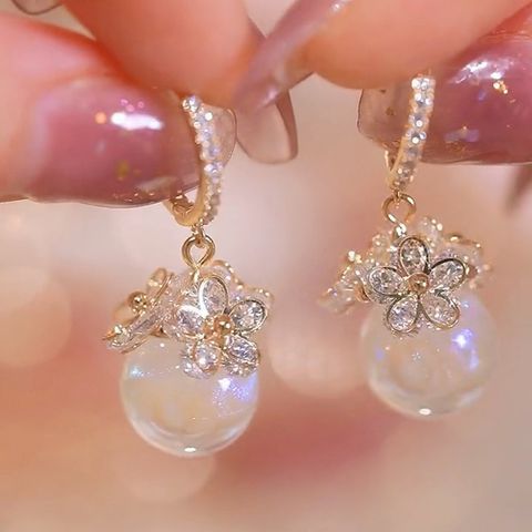 1 Pair Sweet Round Metal Rhinestone Tassel Plating Artificial Gemstones Women's Drop Earrings