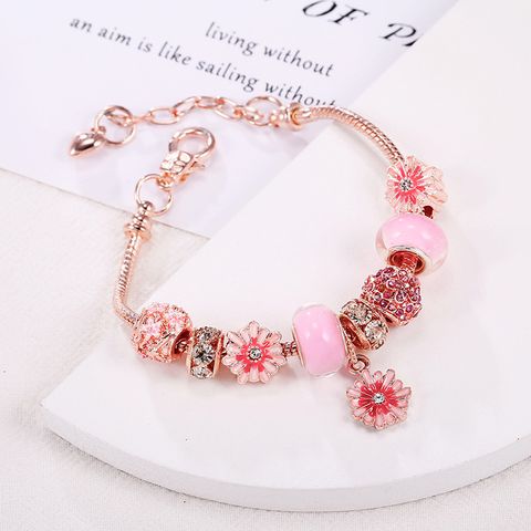 Sweet Flower Alloy Copper Enamel Rhinestones Women's Bracelets