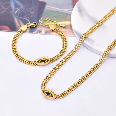 304 Stainless Steel 18K Gold Plated Streetwear Plating Inlay Eye Artificial Rhinestones Bracelets Necklace