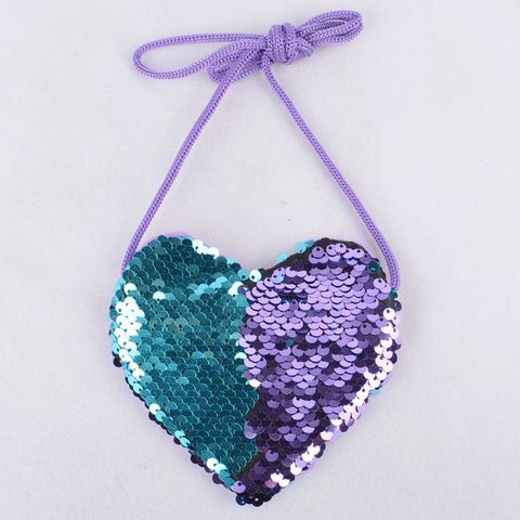 Women's Heart Shape Pu Leather Sequins Zipper Coin Purses