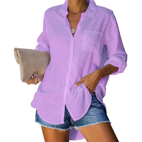 Blouse Long Sleeve Blouses Patchwork Fashion Commute Solid Color