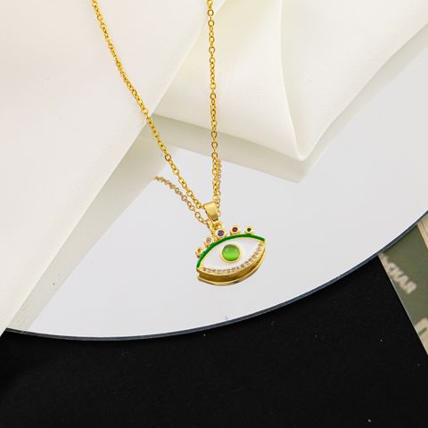 Fashion Devil's Eye Alloy Titanium Steel Plating Zircon Pendant Necklace