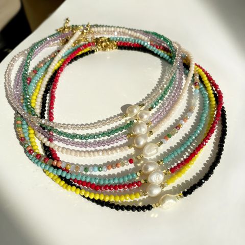 Mode Geometrisch Rostfreier Stahl Künstlicher Kristall Perle 18 Karat Vergoldet Frau Halskette