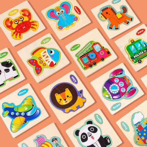 Cute Small Cartoon Animal Traffic 3d Wooden Puzzle Model Toys
