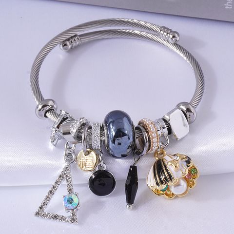 Fashion Shell Alloy Steel Patchwork Inlay Artificial Gemstones Pearl Women's Bangle 1 Piece