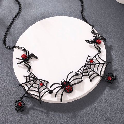 Gothic Spider Spider Web Alloy Inlay Rhinestones Men's Necklace 1 Piece