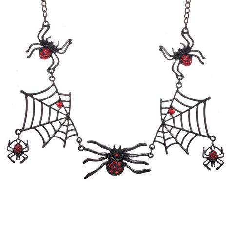 Gothic Spider Spider Web Alloy Inlay Rhinestones Men's Necklace 1 Piece
