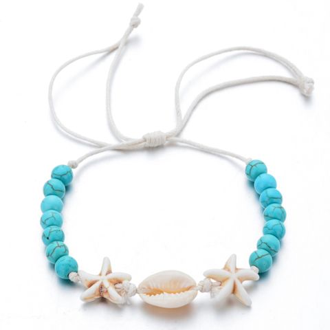 1 Pièce Style Marin Étoile De Mer Turquoise Corde Coquille Unisexe Bracelets