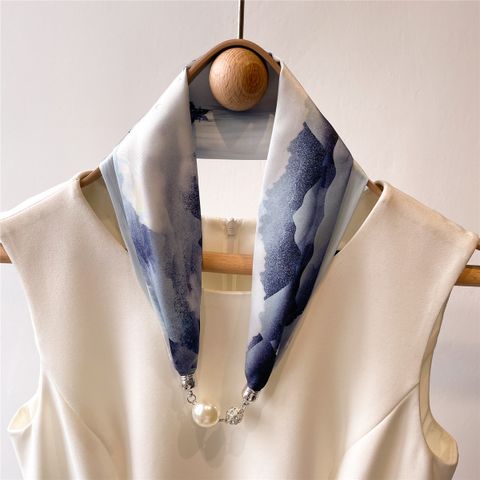 Women's Fashion Color Block Stripe Satin Silk Scarves