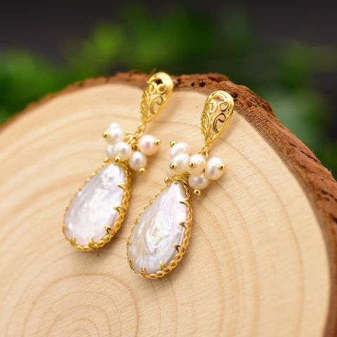 Simple Style Water Droplets Pearl Inlay Pearl Drop Earrings 1 Pair