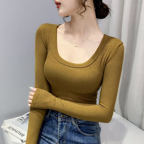 Women's T-shirt Long Sleeve Blouses British Style Solid Color