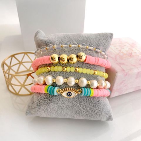 Ethnic Style Geometric Artificial Crystal Soft Clay Copper Beaded Pearl Women's Bracelets