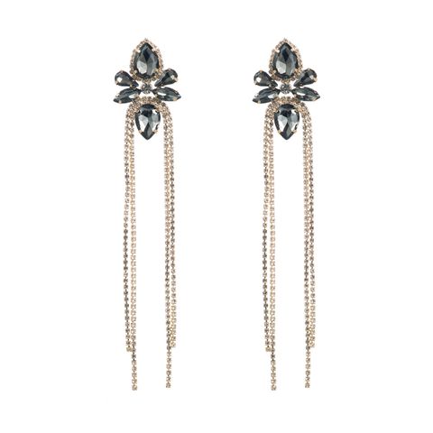 1 Pair Elegant Luxurious Queen Geometric Inlay Alloy Rhinestones Drop Earrings