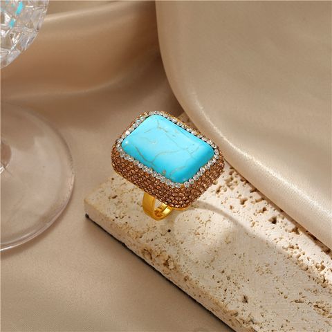 Retro Geometric Copper Plating Natural Stone Pearl Shell Open Ring