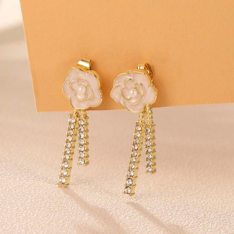 Fashion Flower Alloy Plating Inlay Artificial Diamond Pearl Women's Drop Earrings 1 Pair