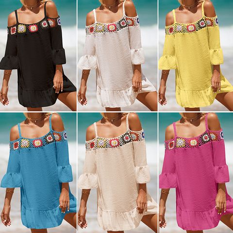 Women's Vacation Flower Eyelet Embroidery Cover Ups