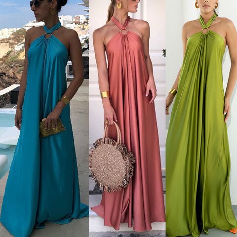 Women's Irregular Skirt Fashion Strap Backless Sleeveless Solid Color Maxi Long Dress Daily