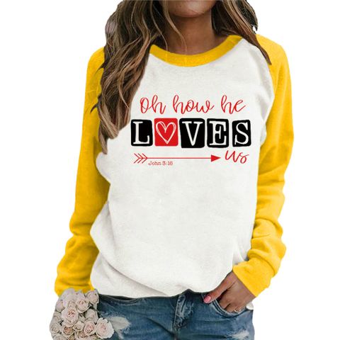 Casual Valentine's Day Fashion Letter Polyester Round Neck Long Sleeve Regular Sleeve Printing Patchwork Hoodie