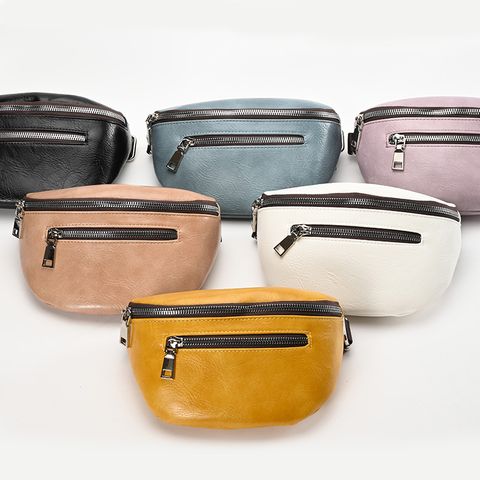 Women's Fashion Solid Color Pu Leather Waist Bags
