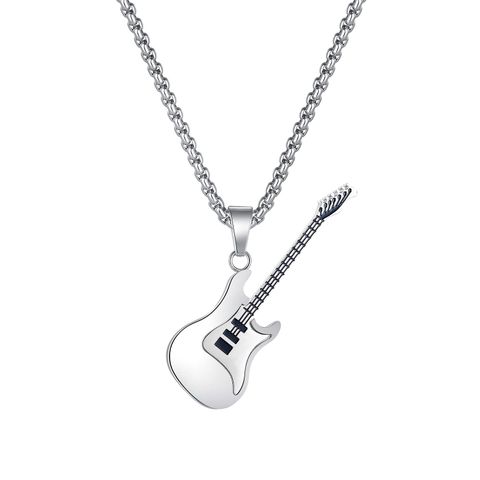 Hip-hop Cool Style Guitar Stainless Steel Titanium Steel Plating Pendant Necklace 1 Piece