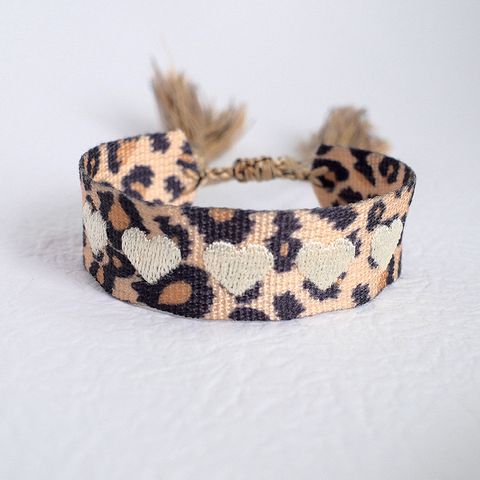 Bohemian Heart Shape Leopard Polyester Rope Tassel Unisex Bracelets 1 Piece