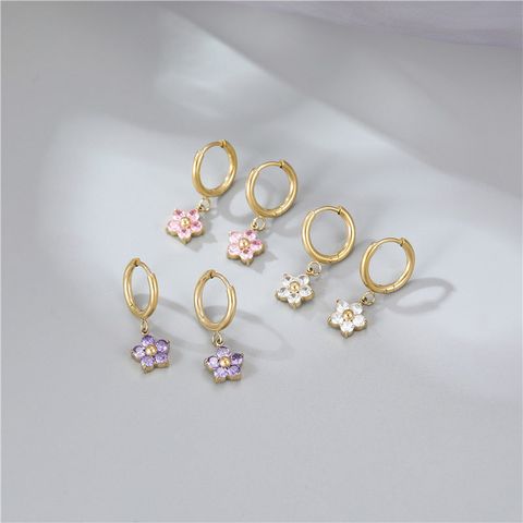 Fashion Flower Titanium Steel Plating Inlay Artificial Diamond Drop Earrings 1 Pair