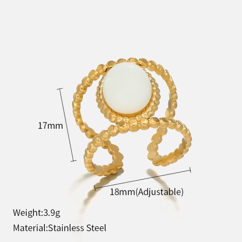Fashion Round Stainless Steel Plating Inlay Natural Stone Open Ring