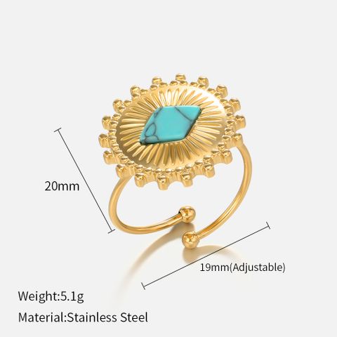 Fashion Round Rhombus Stainless Steel Plating Inlay Turquoise Open Ring 1 Piece