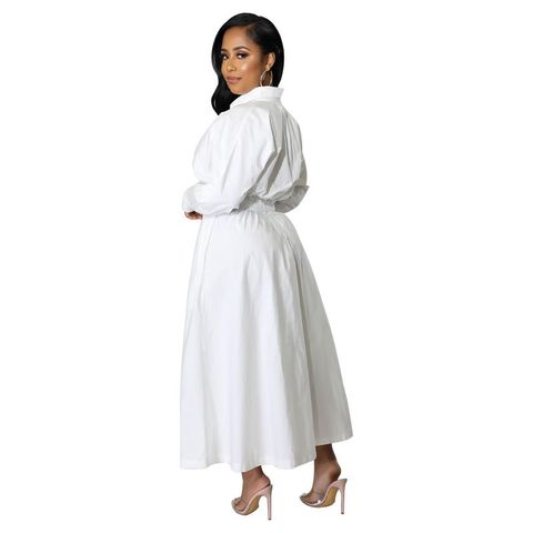 Women's Shirt Dress Fashion Turndown Long Sleeve Solid Color Maxi Long Dress Daily