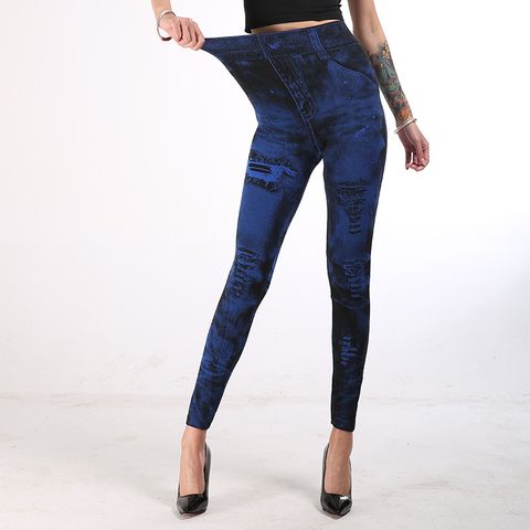 Women's Daily Fashion Solid Color Ankle-length Printing Jeans