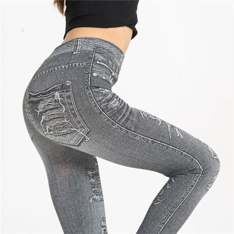 Women's Daily Fashion Solid Color Ankle-length Printing Jeans