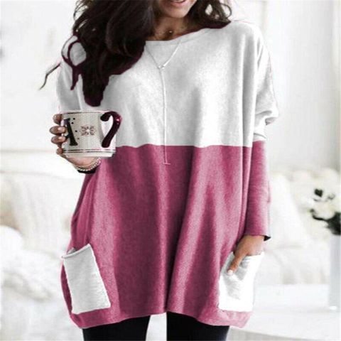 Women's T-shirt Long Sleeve T-shirts Pocket Patchwork Casual Solid Color