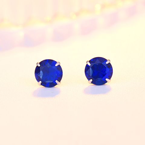 Fashion Solid Color Sterling Silver Inlay Zircon Ear Studs 1 Pair