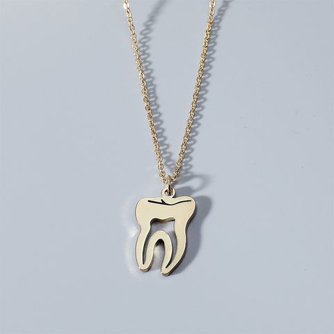 Simple Style Teeth Titanium Steel Plating Hollow Out Gold Plated Pendant Necklace Long Necklace