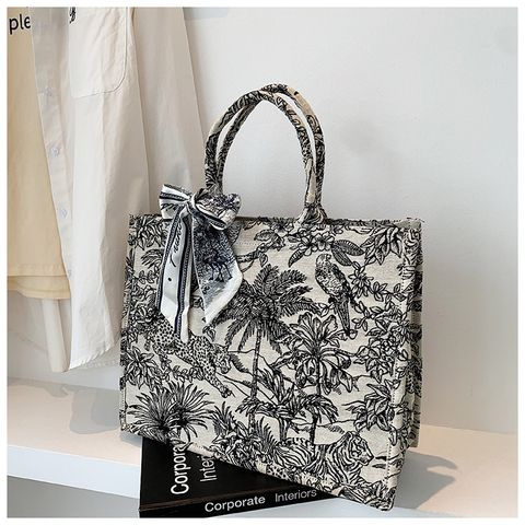 Women's Large All Seasons Canvas Ditsy Floral Fashion Square Zipper Tote Bag